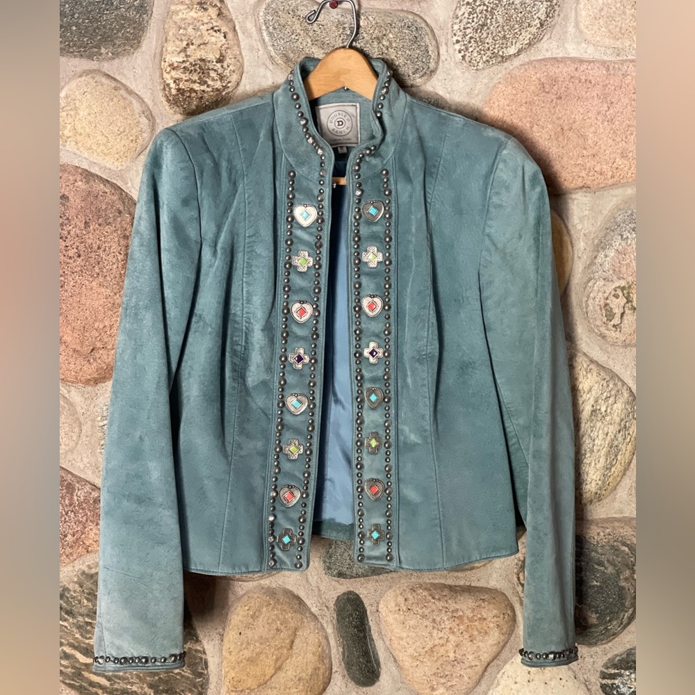 Double D Ranch Light Blue Suede Embellished Jacket